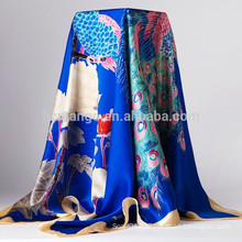 Chinoiserie print square charmuse silk scarf women 100%